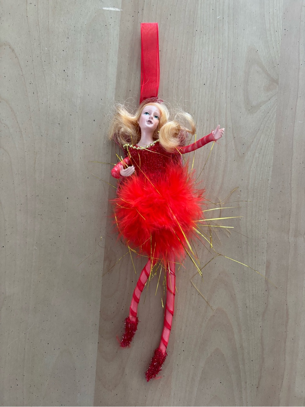 Red Angel Doll Ornament. Pre-owned. See Photos for Details. Fast Shipping